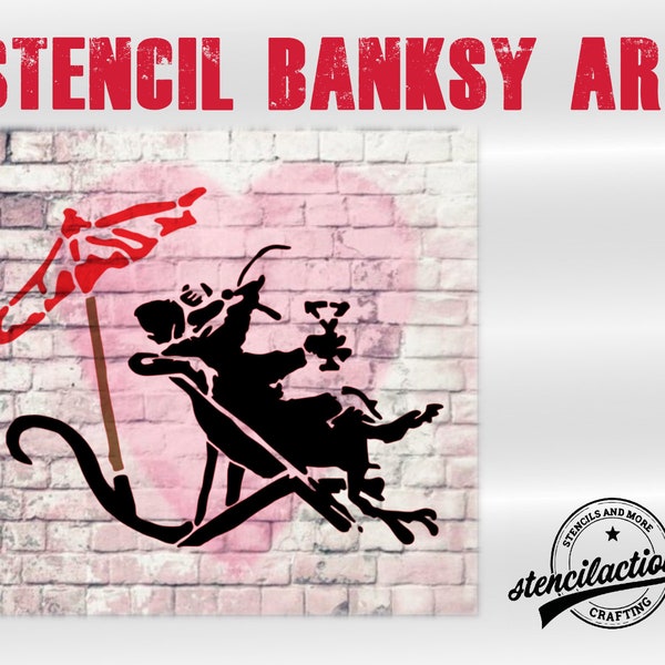 Schablone - Banksy Rat Holiday - DIN A4 oder A3 - Stencil Airbrush Liegestuhl