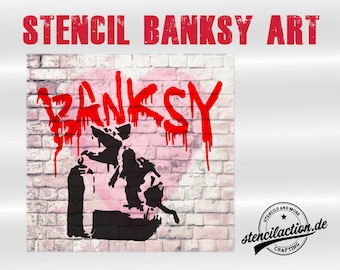 Schablone - Banksy "Rat sprays Tag" - DIN A4 / A3 - Stencil Airbrush DIY Streetart Malerei Basteln