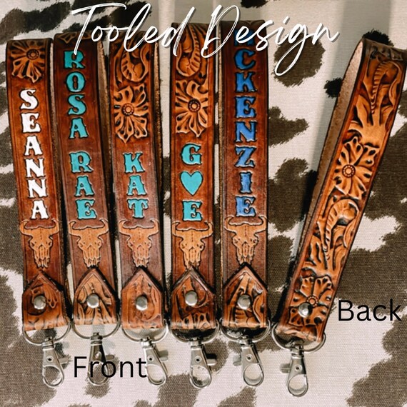 Custom Tooled Leather Key Fob Wristlet