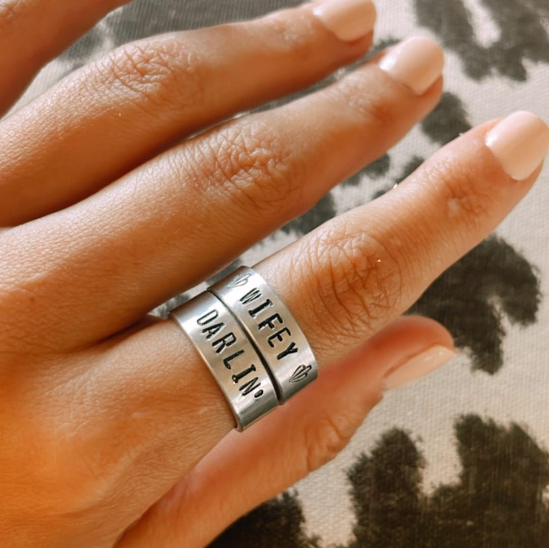 Wifey Ring, Darlin&#39; Ring, Bride Gift, Bride, Bridesmaid, Hand Stamped, Custom Ring, Western, Boho Western