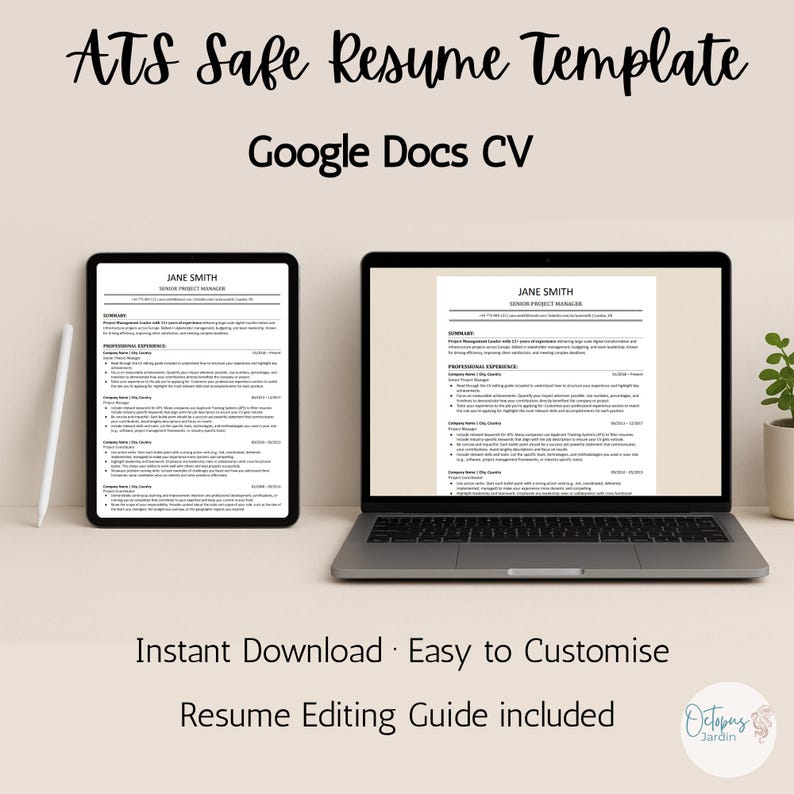 ATS Safe Resume Template | CV Template | Google Docs - Etsy