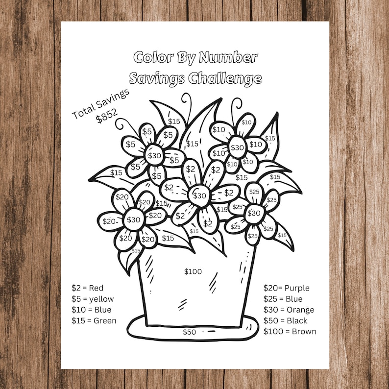 Savings Color In Savings Challenge | Printable | Savings Tracker | Color by Number - Etsy