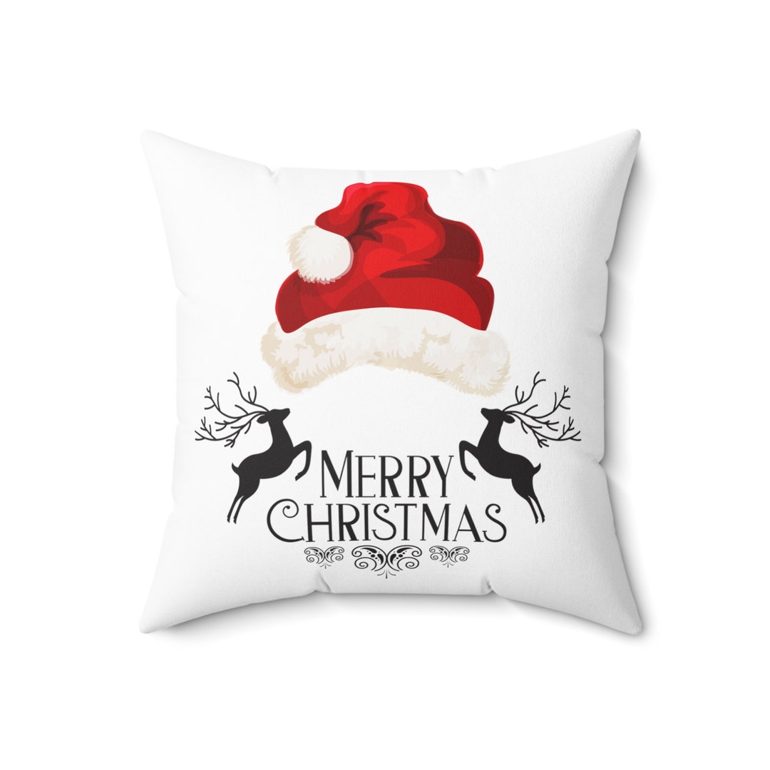 Merry Christmas Santa Hat White Spun Polyester Square Pillow - Etsy