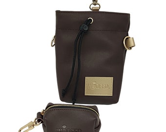 Treat Bag Brown & Gold | made of faux leather | vegan| Treat bag | Dog bag | Training bag | Poop bag dispenser | Desired name