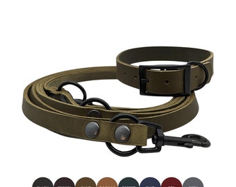 Fat leather collar-leash set | Real leather | 8 colours | Collar 25 mm | Leash 15/20 mm