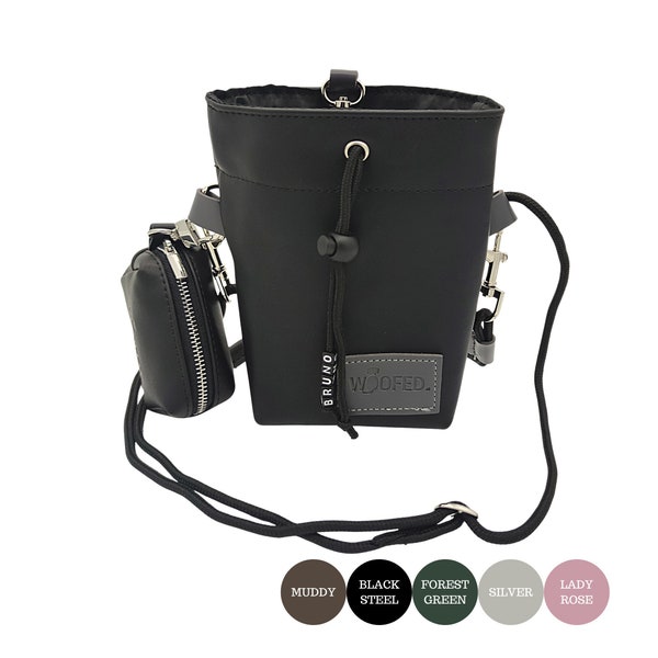Treat bag Black Steel made of faux leather | vegan | Black | Black Steel | Dog bag | Training bag | Poop bag dispenser | Desired name