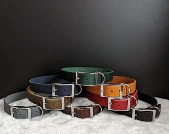 Fat leather collar dog 25 mm wide | greased leather | Black, brown, cognac, olive, forest, grey
