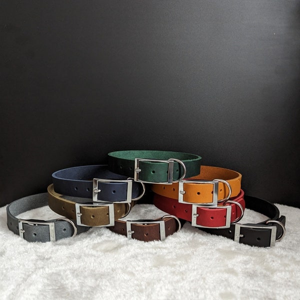 Fat leather collar dog 25 mm wide | greased leather | Black, brown, cognac, olive, forest, grey