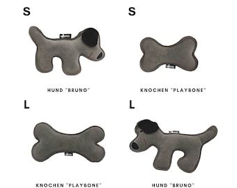 Hundespielzeug aus Rindsleder | Hund "Bruno" / Knochen "Playbone"| echtes Leder | hochwertig | apportieren, kuscheln, herumtragen & suchen