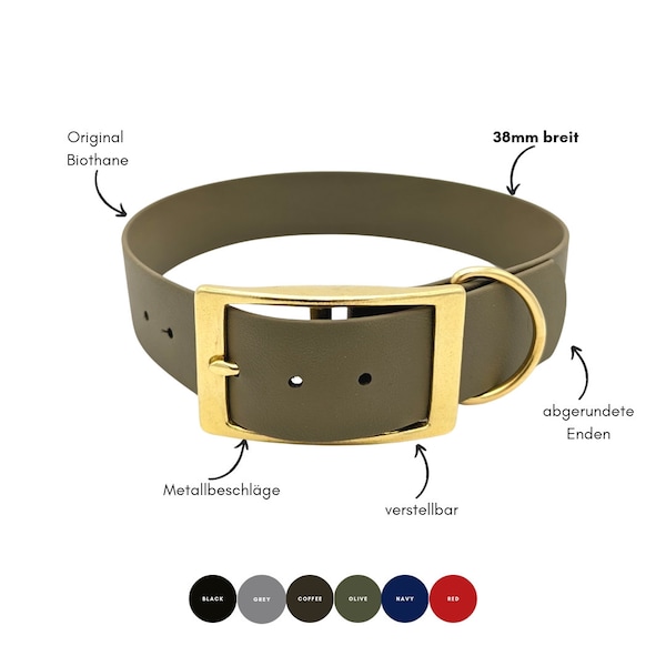 Biothane Dog Collar | width 38 mm | Pin Buckle | adjustable | double bar buckle | extra wide | big dogs