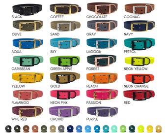 Biothane dog collar | width 19 mm + 25 mm | 36 colors | Fittings in silver, black, gun, rose gold and brass. Personalizable with name