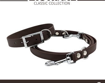 WOOFED. Biothane Classic Collection Coffee x Silber | Führleine Handschlaufe, verstellbar, Halsband