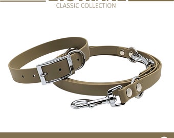 WOOFED. Biothane Classic Collection Sand x Silber | Führleine Handschlaufe, verstellbar, Halsband