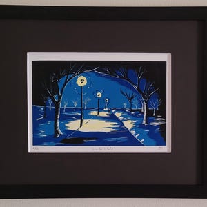 The &quot;Winter Walk&quot; is a limited edition hand made linocut print.