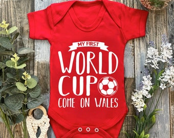 My First Football World Cup Baby Grow Vest Clothes - Wales Welsh Cymru Boys Girls Custom Personalised Game Tournament Newborn Babygrow Gift