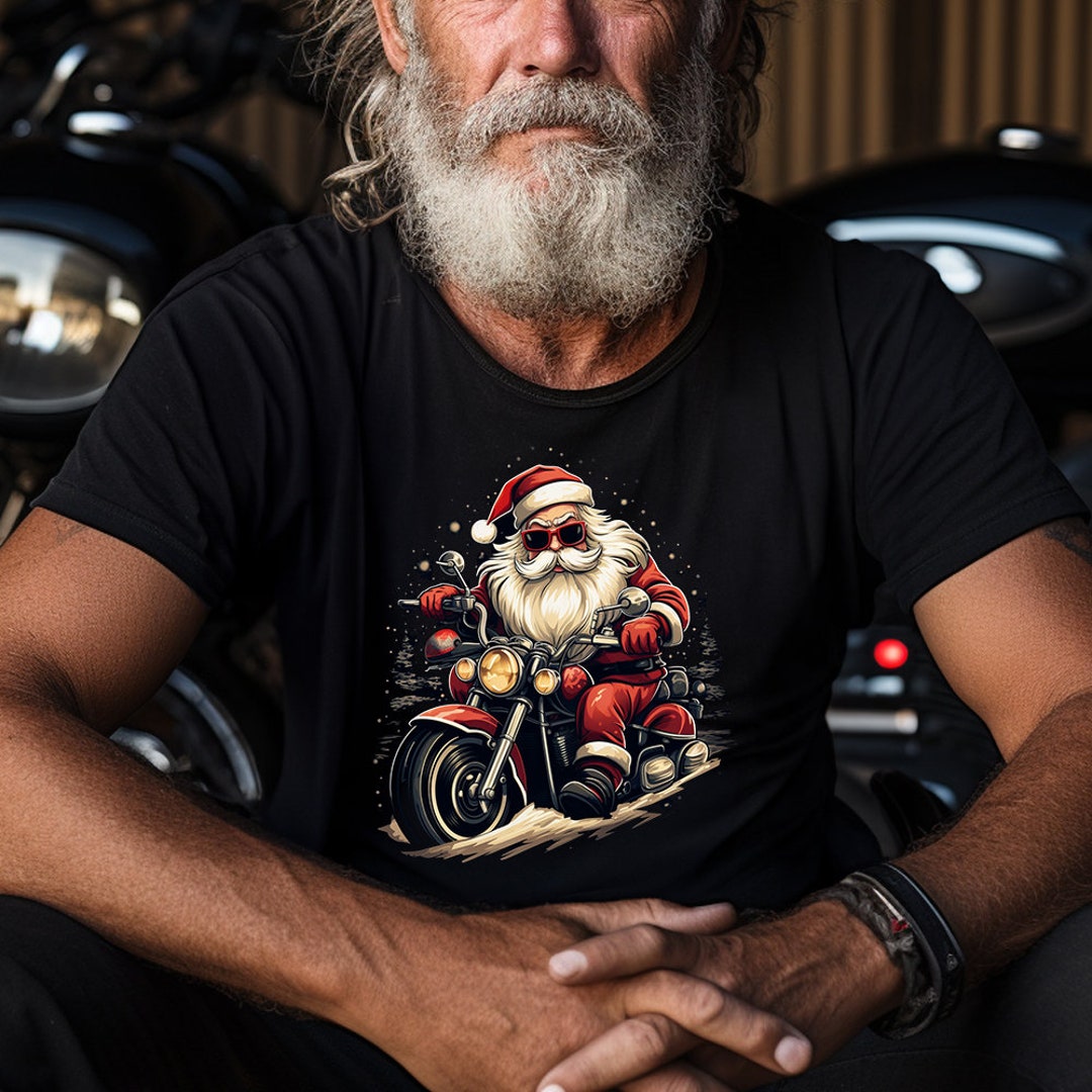 Santa Claus Motorbike T Shirt Funny Christmas Motorcycle Biker Grandad