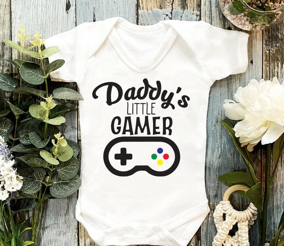 Daddy s Little Gamer Baby Grow Vest Clothes Personalised Boys