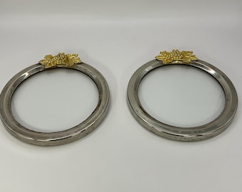 French vintage set of 2 silver plated metal and glass wine bottle / champagne bottle holder / coasters.