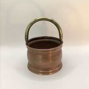 French vintage hand made brass and copper ornamental bucket / planter pot / ice bucket / candy bowl.