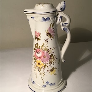 Paris France vintage beautiful hand painted white and floral painted water jug / wine jug / ornament with lid.
