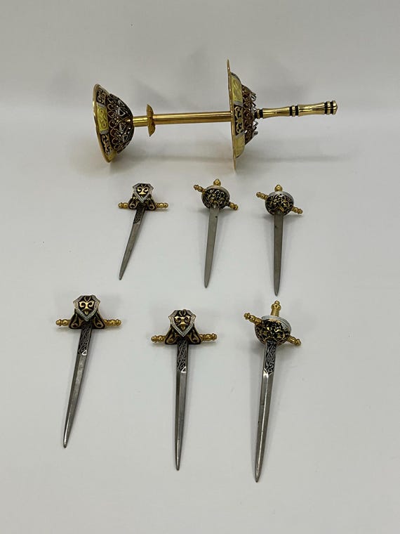 Stunning Spanish Toledo Vintage Set of 6 Sword-shaped Cocktail