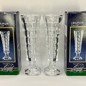 French vintage lead Crystal glass set of 2 Cristal d&#39;Arques bud / flower vase.