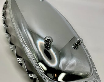 見事なフランスのヴィンテージ装飾の打ち出し銀金属フルーツトレイ