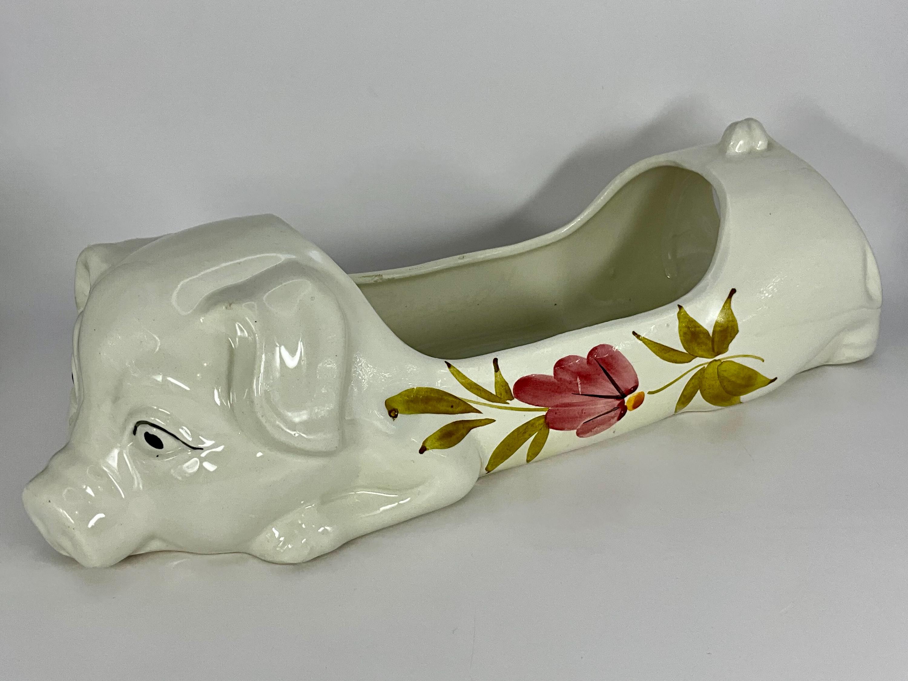 French vintage hand painted ceramic Pig shaped Le Saucisson