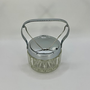 French vintage glass and silver metal Caviar serving dish / hors-d’oeuvre dish / ice cube dish / sugar serving bowl / candy bowl.