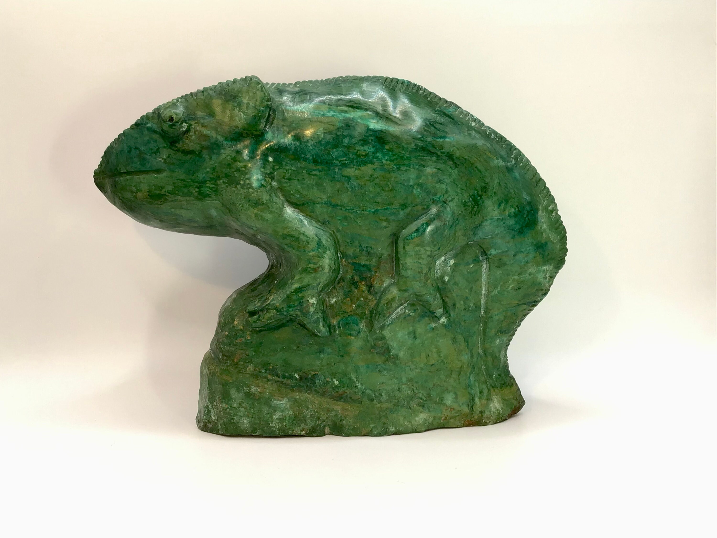 Beautiful Zimbabwean Green Soapstone Hand Carved Chameleon