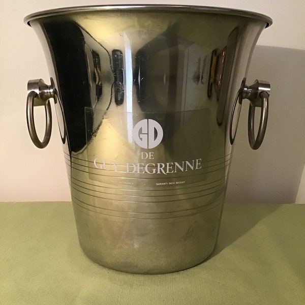 French Guy Degrenne champagne bucket / Seau à Champagne / barware wine cooler with traditional round hoop side handles.