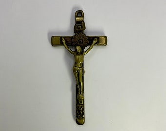 French vintage brass and wood religious crucifix cross / Religious Decor.