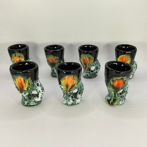 French vintage set of 7 ceramic hand made shot glasses / expresso cups.