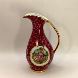 Beautiful French vintage Limoges France porcelain mauve, gold and white ornamental creamer jug for cream, milk.