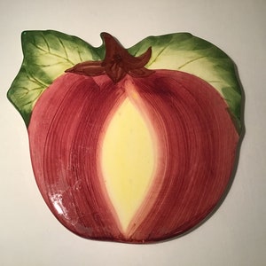 Beautiful Portuguese vintage ceramic hand painted apple shaped trivet stand.