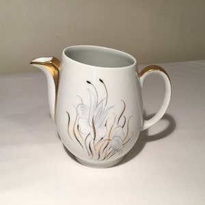 French vintage Limoges France porcelain white and gold creamer jug / pitcher jug for cream, milk.