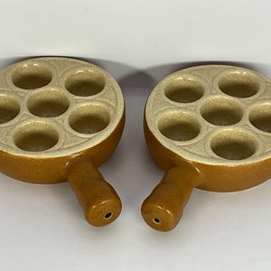 French vintage set of 2 Emile Henry ceramic Escargot / snail serving dish / hors-d’oeuvre tray, with 6 compartments for food items.