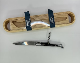 Stunning brand new hand made Laguiole Heritage pocket knife with a polished silver steel finish a black hardwood handle and a corkscrew.