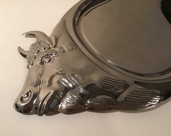 French vintage large silver metal beef / steak tray / beef / steak platter for serving beef / steaks and other items.