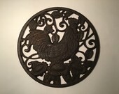 French vintage traditional cast iron rooster farm styled trivet stand.