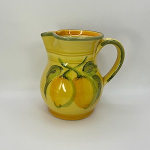 Stunning French vintage hand made & hand painted ceramic Jug / Pitcher coloured with yellow and green.
