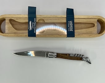 Stunning brand new hand made Laguiole Heritage pocket knife with a polished silver steel finish with a hardwood handle and a corkscrew.