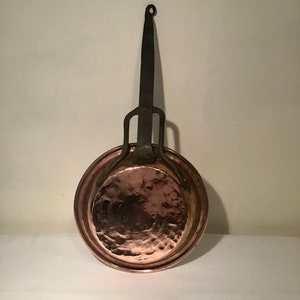 French vintage hand made ornamental copper and metal frying skillet saute pan / frying pan.