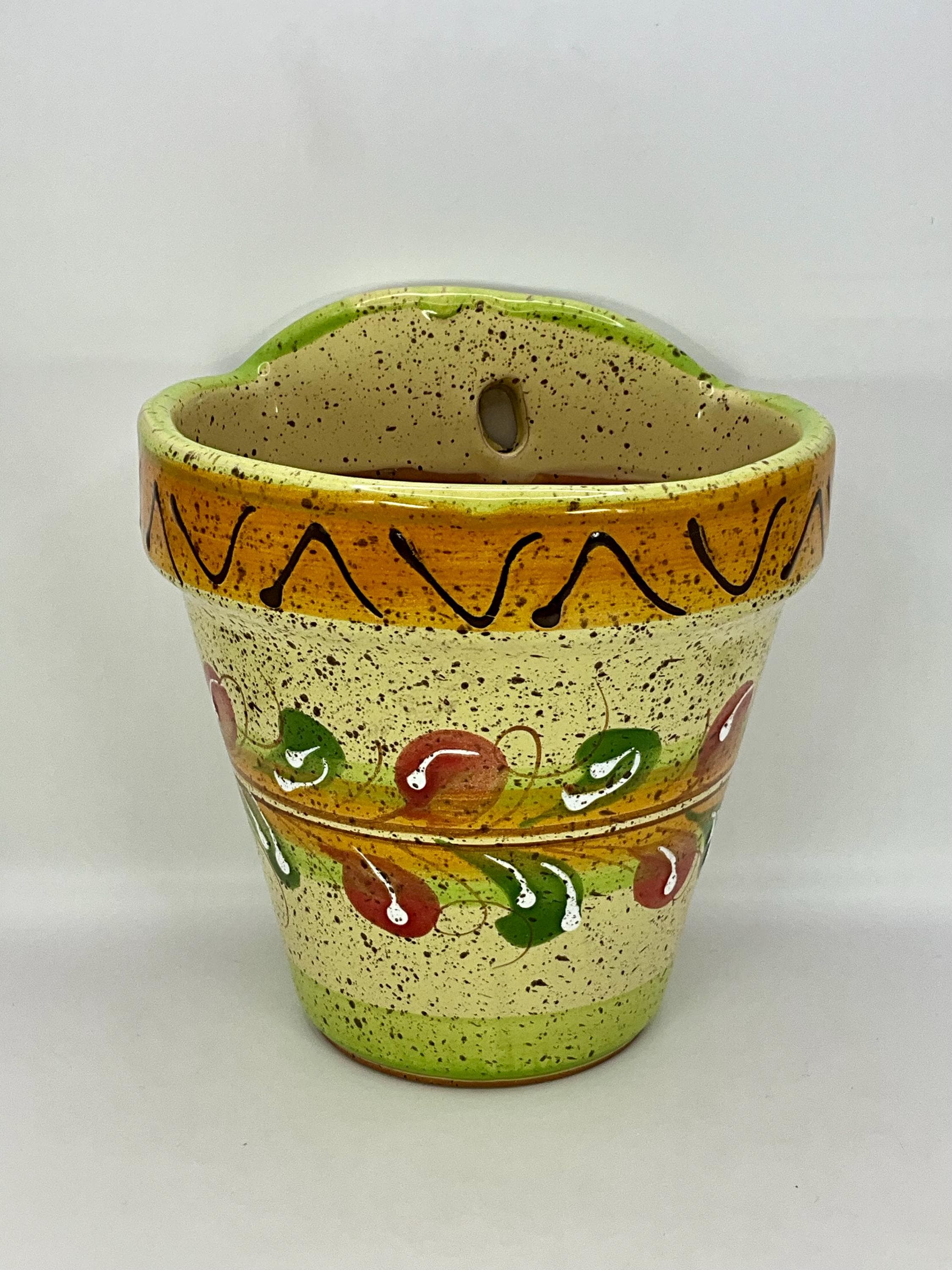 Superbe Cache-Pot/Vase Mural Décoratif Vintage Français En Céramique Fabriqué Et Peint À La Main