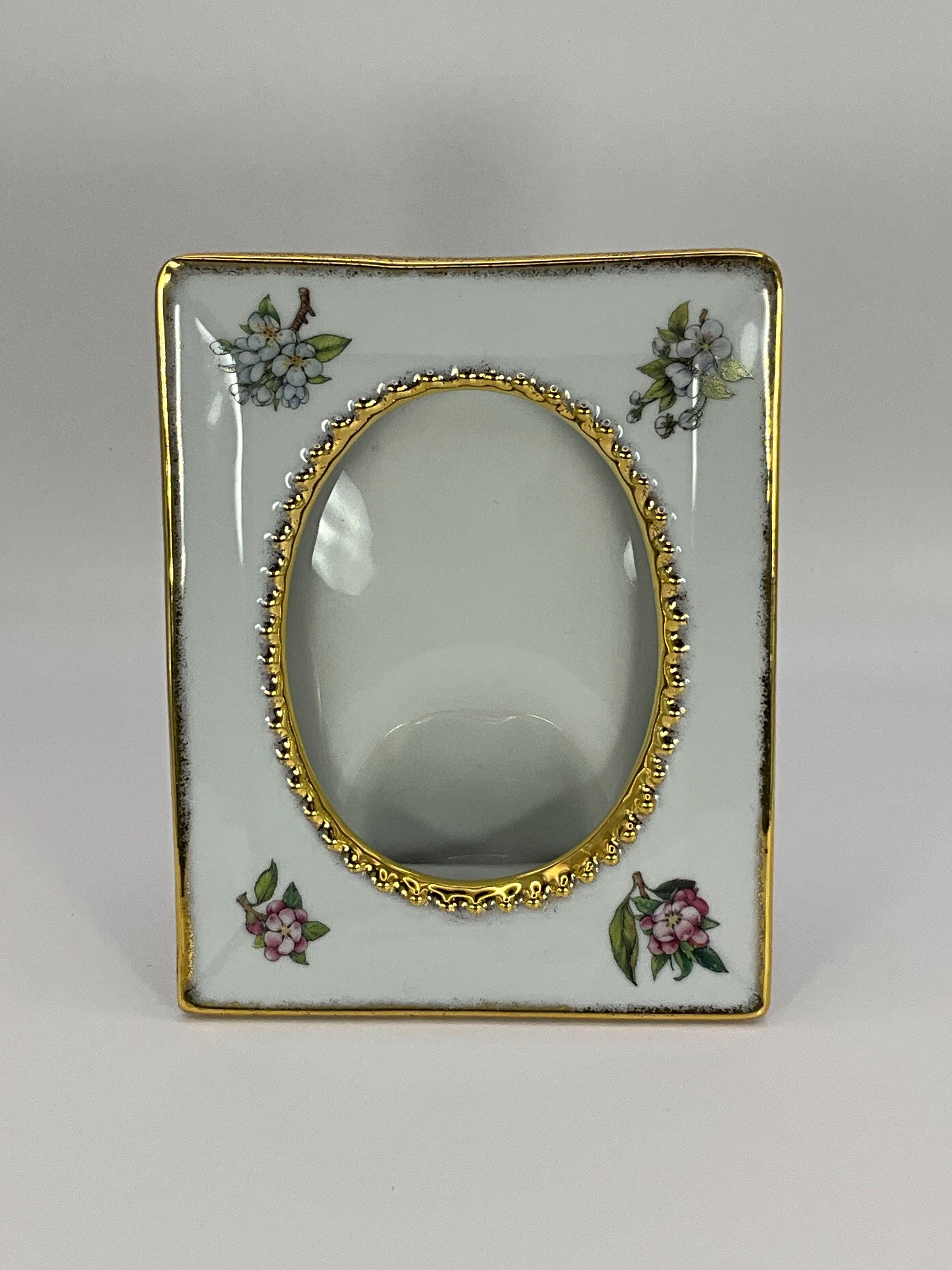 Stunning French vintage Limoges France porcelain with a floral theme and gilded border picture frame / photo frame.