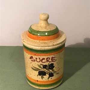 French vintage sugar / sucre ceramic lidded pot.