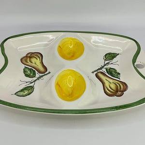 French vintage decorative hand painted ceramic boiled egg plate / egg holder / buffet platter / deviled eggs / egg salad.