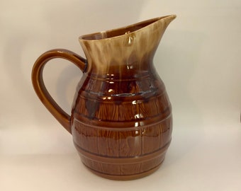 French vintage ceramic barrel designed wine pitcher / cider pitcher / water jug / bistro pitcher.