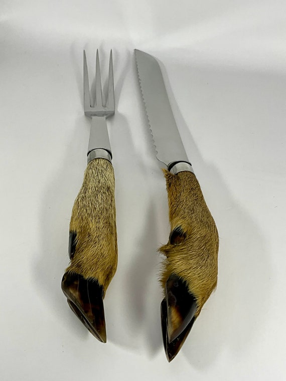 French Vintage Set of Real Deer Hoof / Foot Carving Set of a