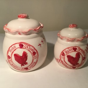 Frans vintage porseleinen Maison Cuisine paar van 2 potten met deksel.
